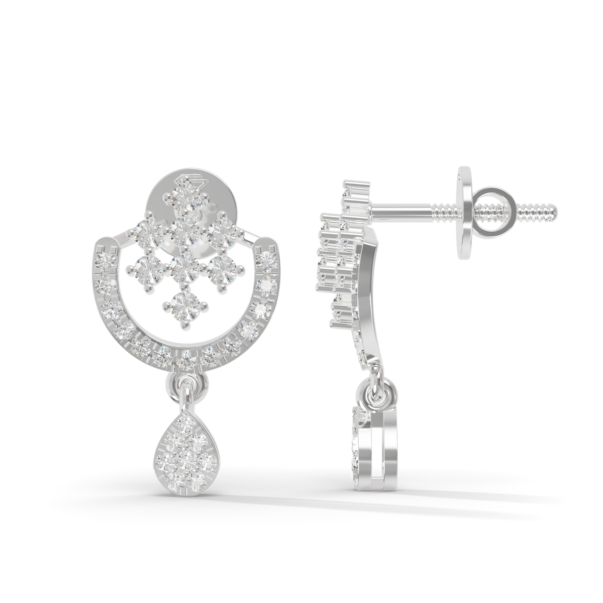 Guru Jewel's Ornate Silver Arch and Sparkle Drop Earrings for Her