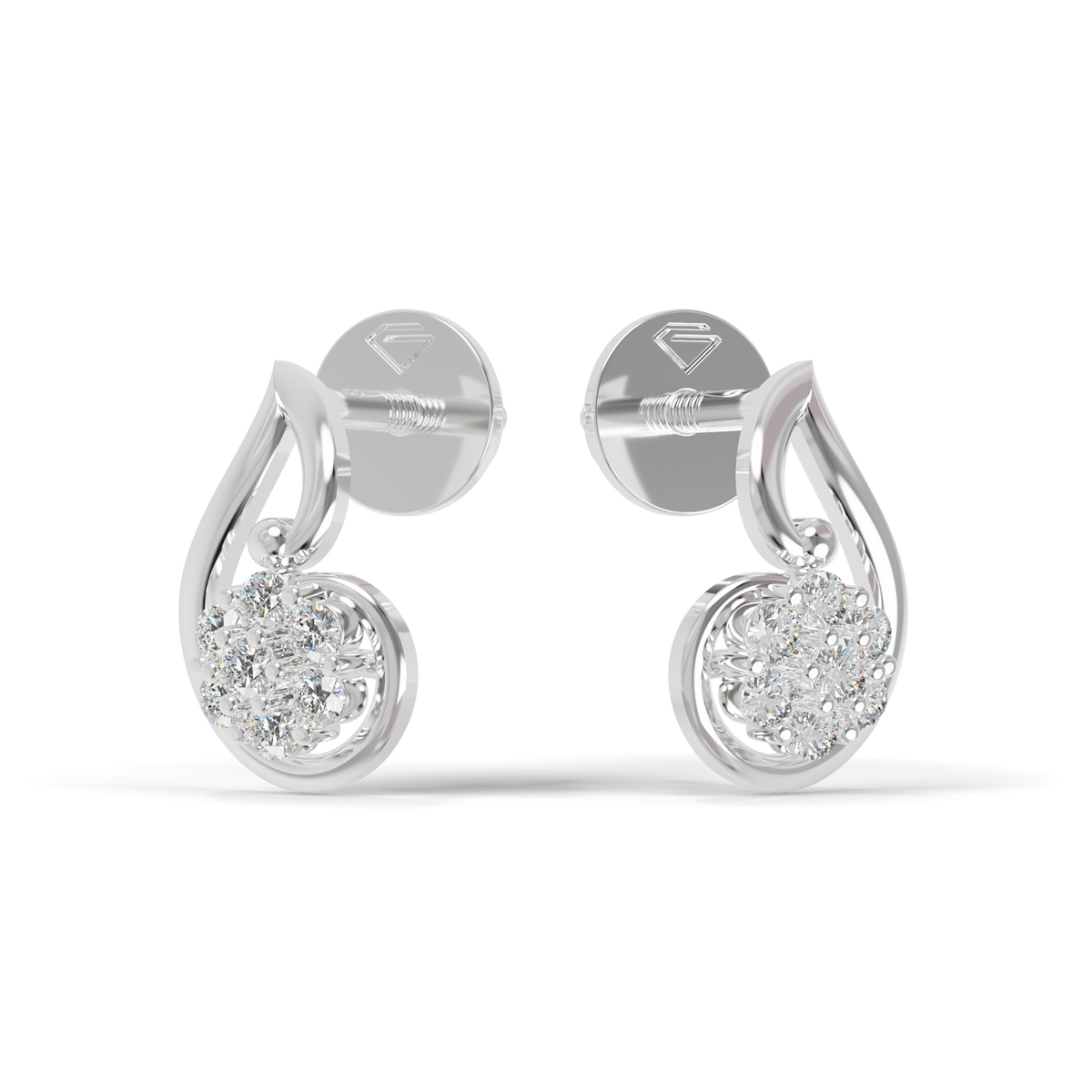 Guru Jewel's Crescent Swirl Crystal Drop Silver Earrings for Her