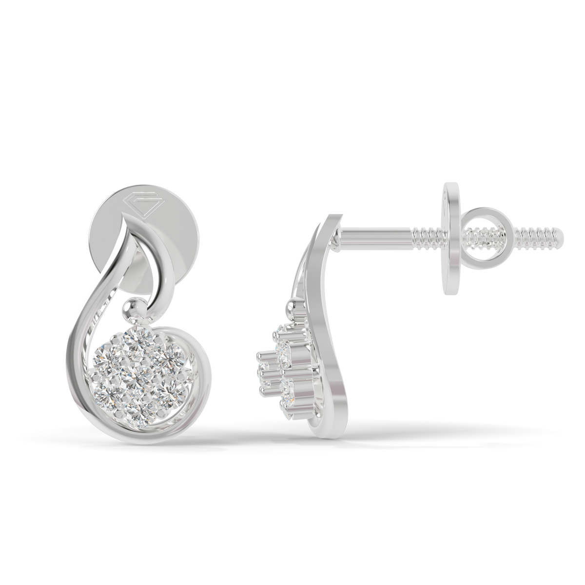 Guru Jewel's Crescent Swirl Crystal Drop Silver Earrings for Her
