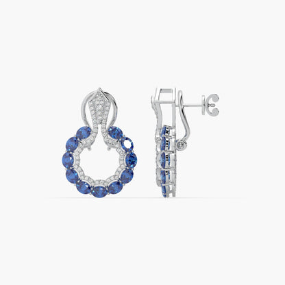 Guru Jewel's Blue Sapphire And Diamond Studded Silver Earrings For Her