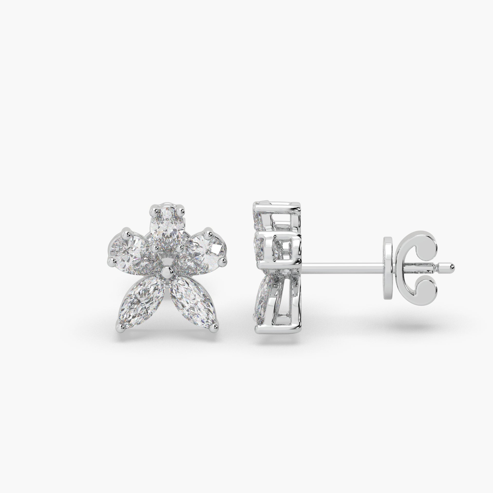 Guru Jewel's Fancy Shaped Diamond Studded Devastating Silver Earrings For Her