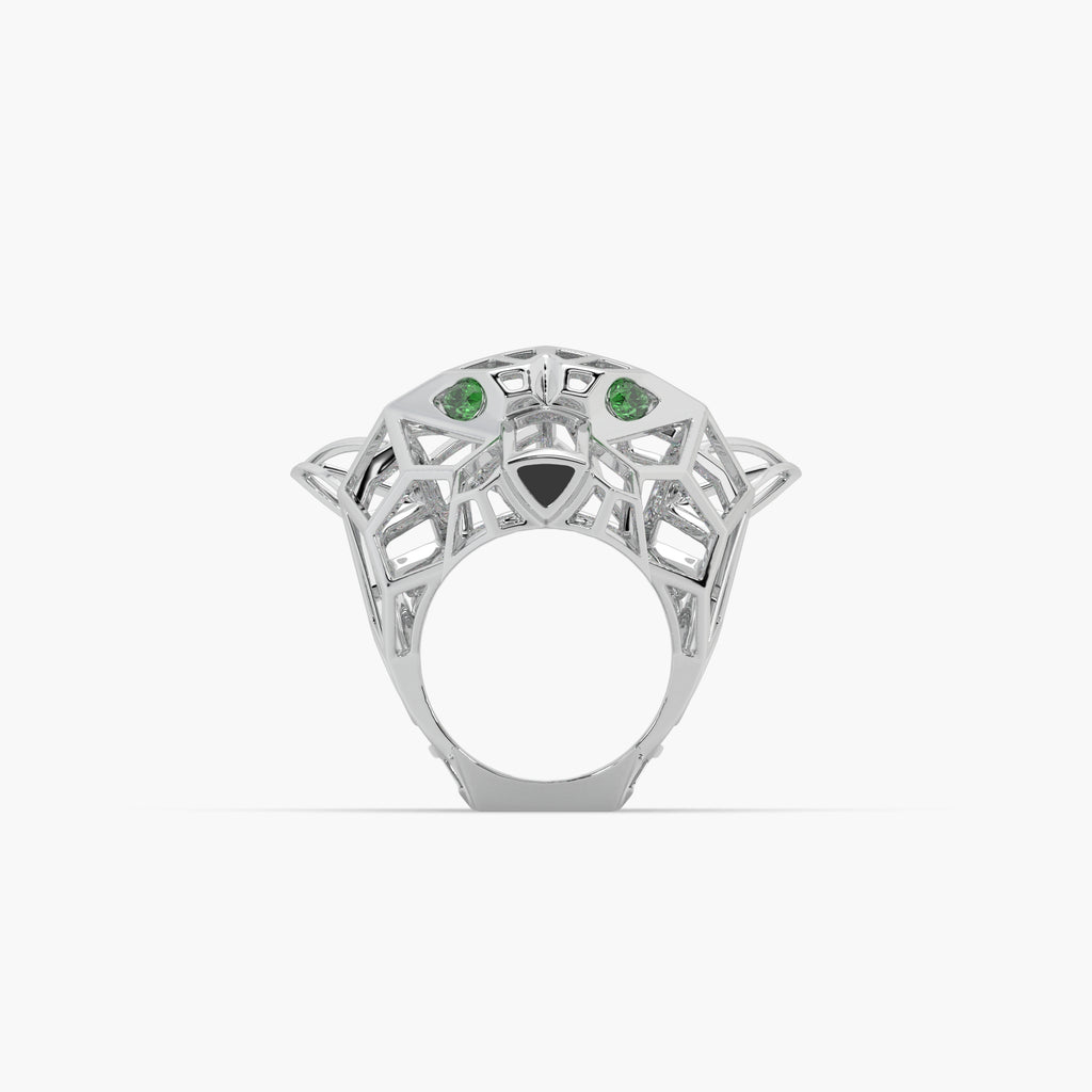 Guru Jewel's Exclusive Panther Style Round Diamond Studded Silver Ring For Him