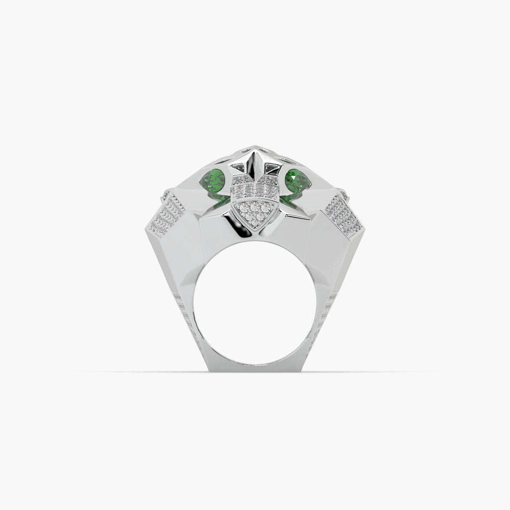 Guru Jewel's Astonishing Panther Style Round Diamond Studded Silver Ring For Him