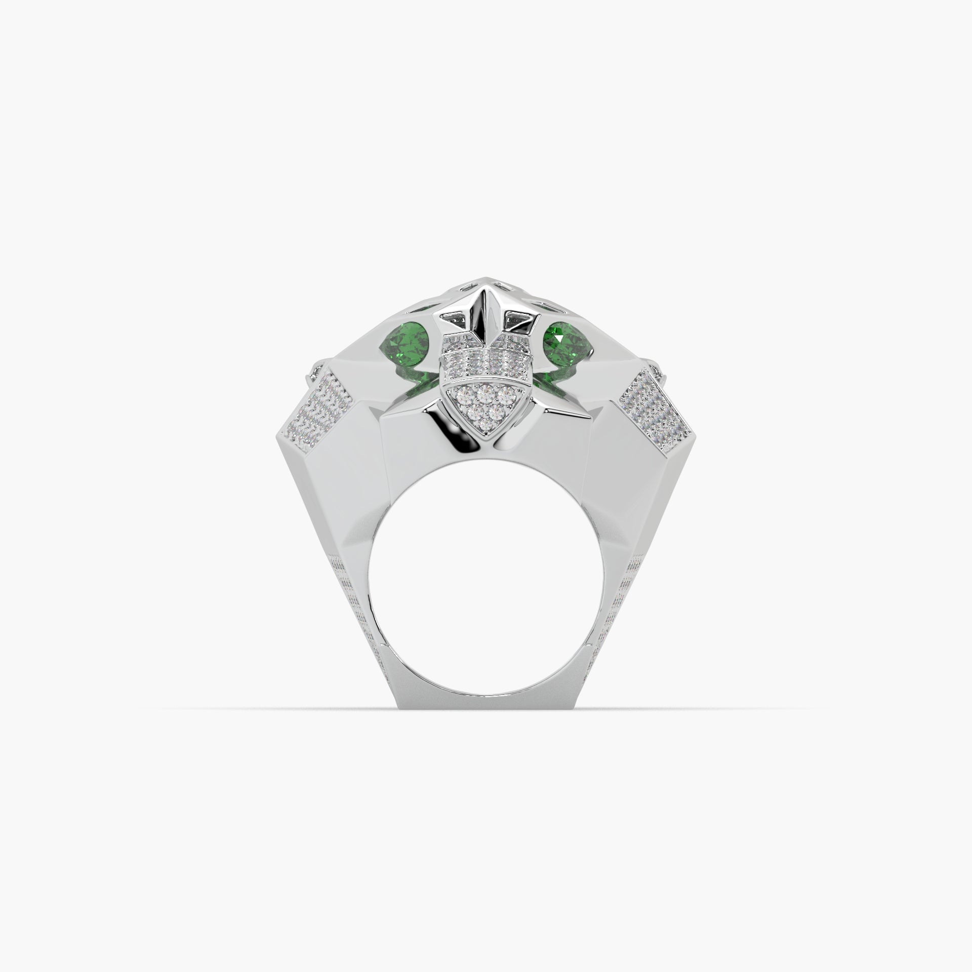 Guru Jewel's Astonishing Panther Style Round Diamond Studded Silver Ring For Him