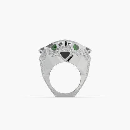 Guru Jewel's Devastating Panther Style Round Diamond Studded Silver Ring For Him
