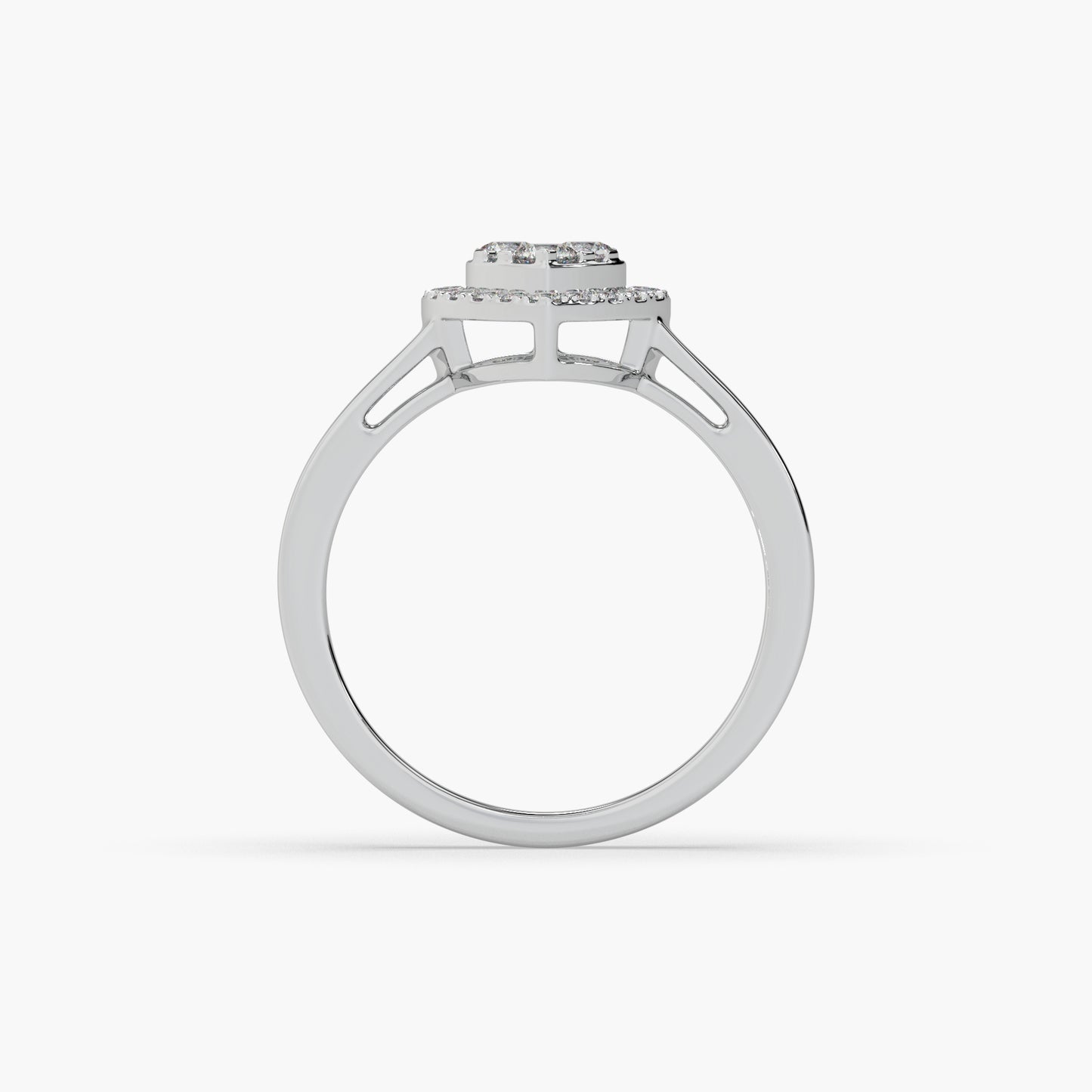 Guru Jewel's Round Diamond Studded Heart Shaped Silver Ring For Her