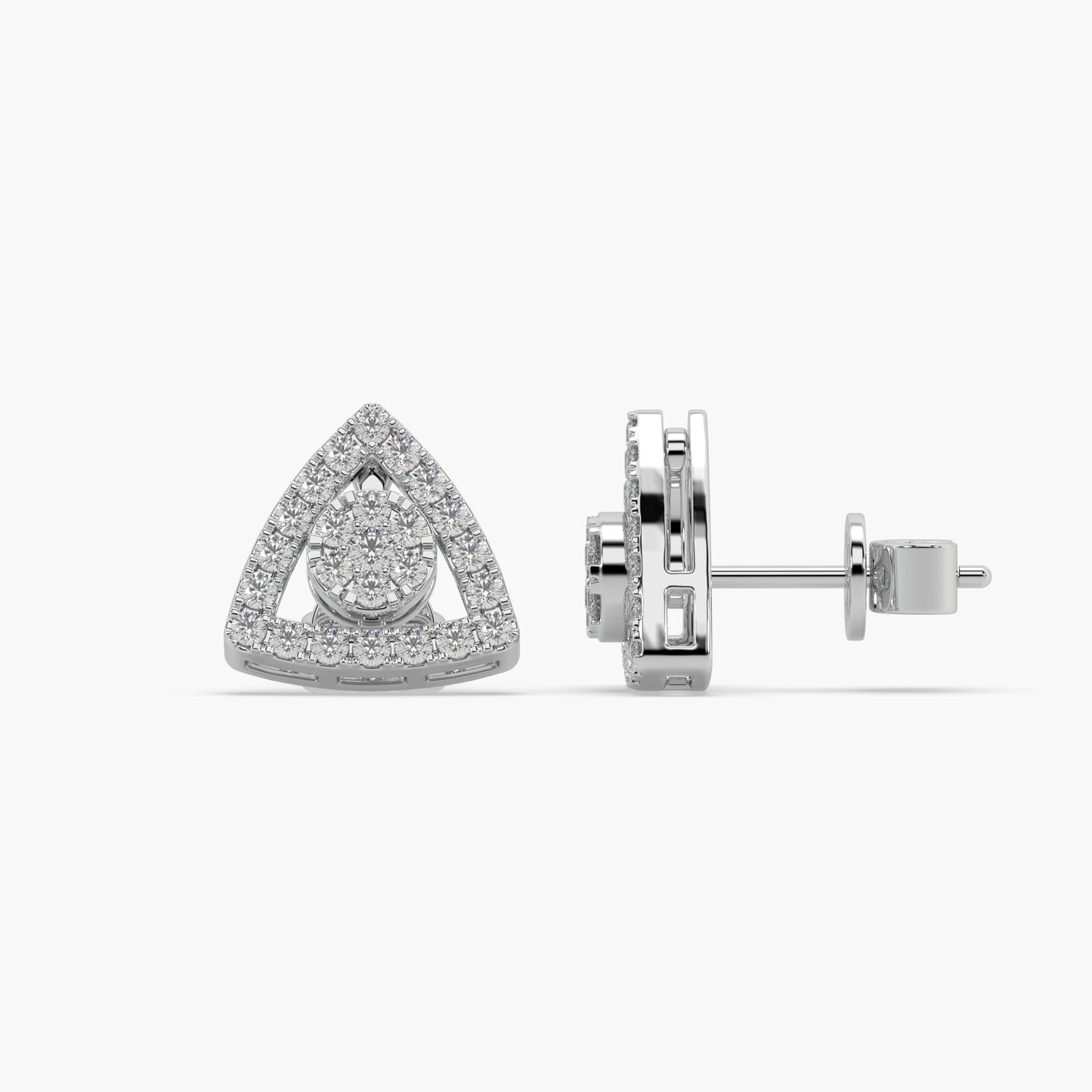 Guru Jewel's Round Diamond Studded Triangle Shaped Silver Earrings For Her