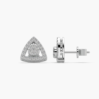 Guru Jewel's Round Diamond Studded Triangle Shaped Silver Earrings For Her