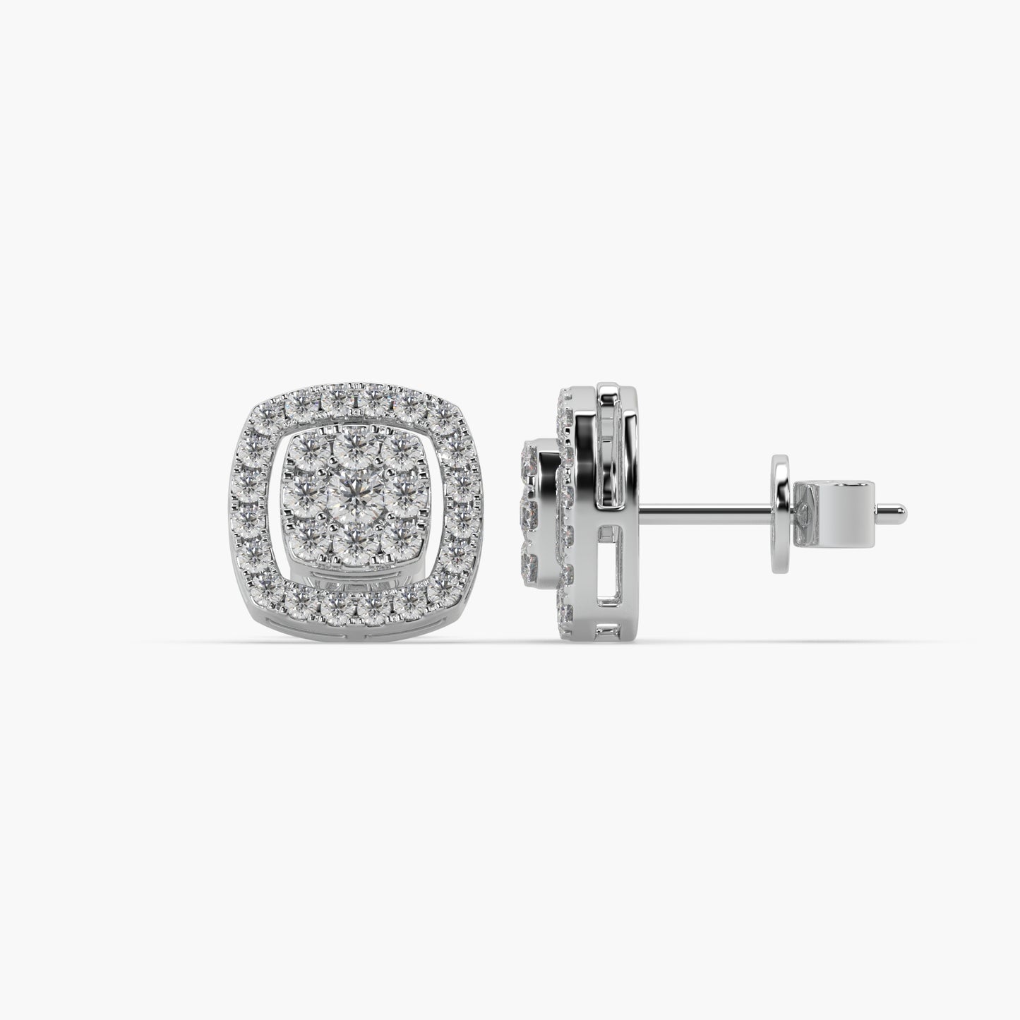 Guru Jewel's Round Diamond Studded Exclusive Square Shaped Silver Earrings For Her