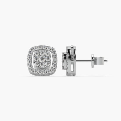 Guru Jewel's Round Diamond Studded Exclusive Square Shaped Silver Earrings For Her
