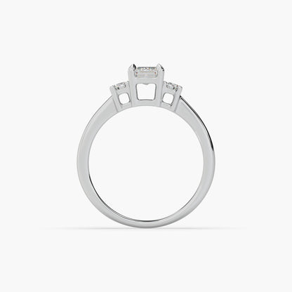 Guru Jewel's Emerald And Round Diamond Studded Impressive Silver Ring For Her