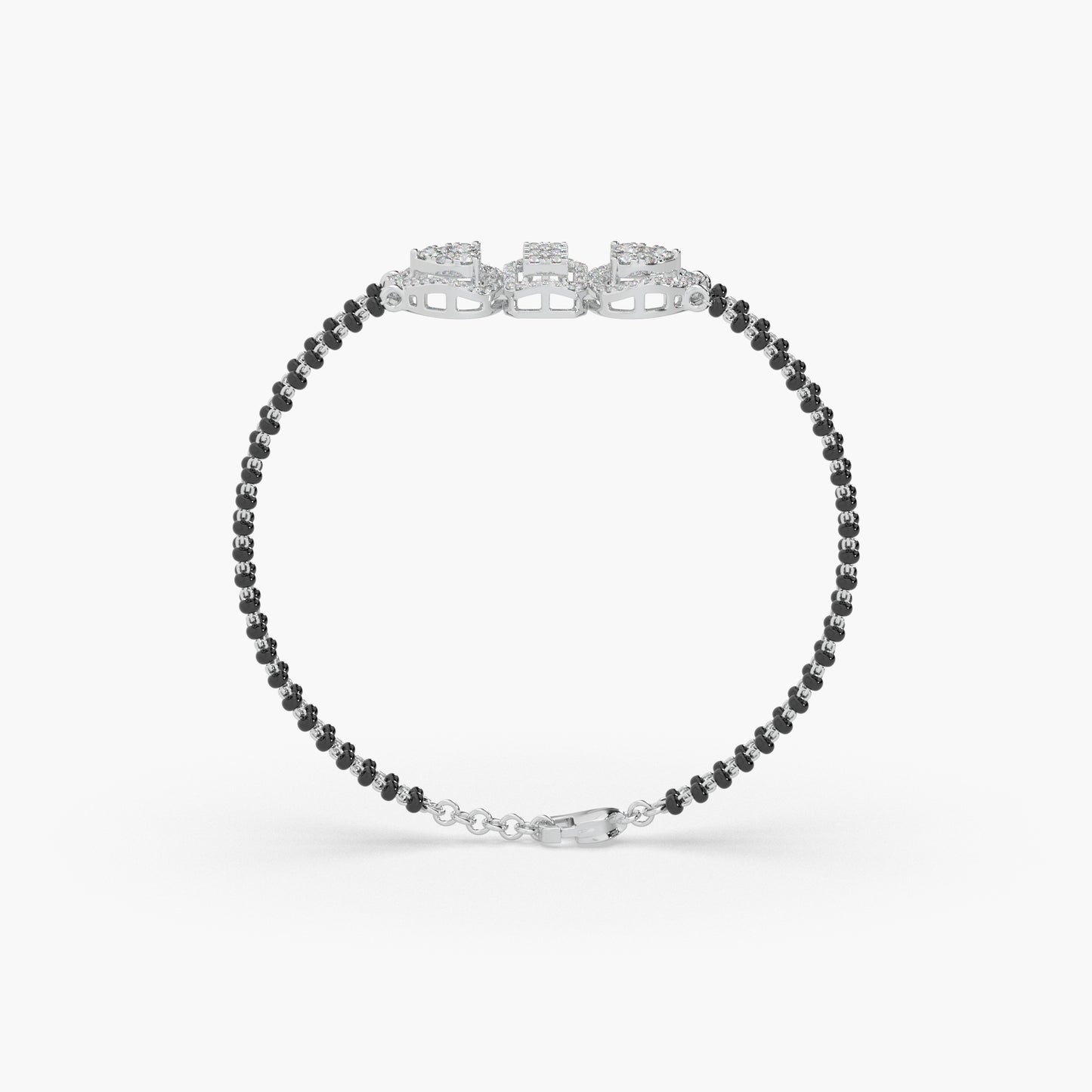 Guru Jewel's Fabulous Round Diamond Studded Silver Mangalsutra Bracelet For Her