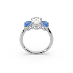 Unique Three Oval Cut 925 Silver Stone And Fancy Diamond Studded Ladies Ring For Her