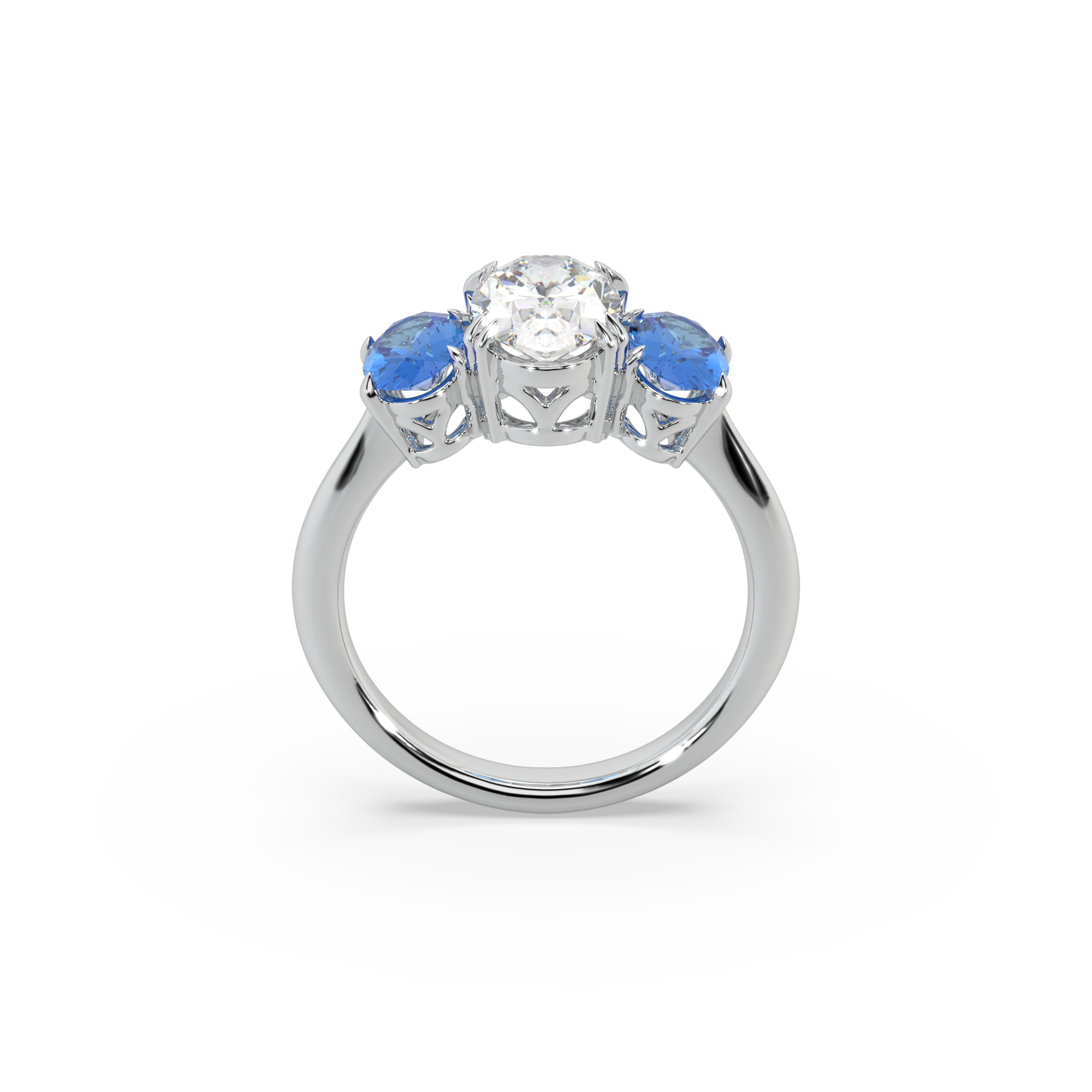 Unique Three Oval Cut 925 Silver Stone And Fancy Diamond Studded Ladies Ring For Her