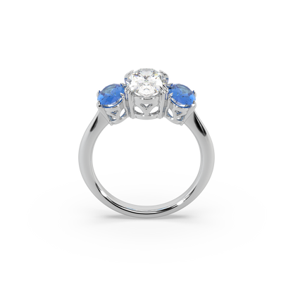 Unique Three Oval Cut 925 Silver Stone And Fancy Diamond Studded Ladies Ring For Her