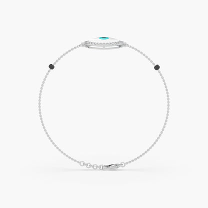 Guru Jewel's Round Diamond And Evil Eye Stone Studded Astonishing Silver Loose Bracelet For Her