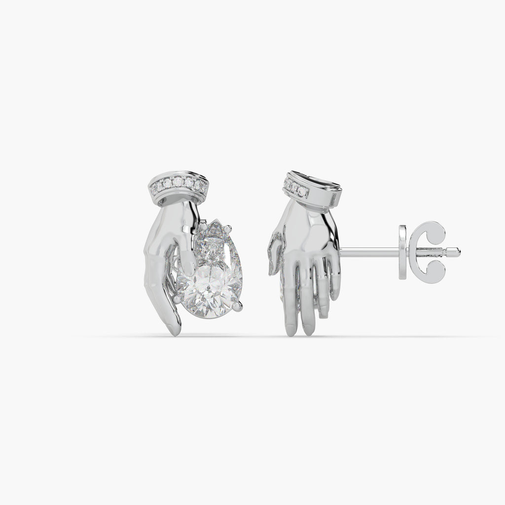 Guru Jewel's Devastating Hand Design Diamond Studded Silver Earrings For Her