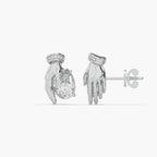 Guru Jewel's Devastating Hand Design Diamond Studded Silver Earrings For Her