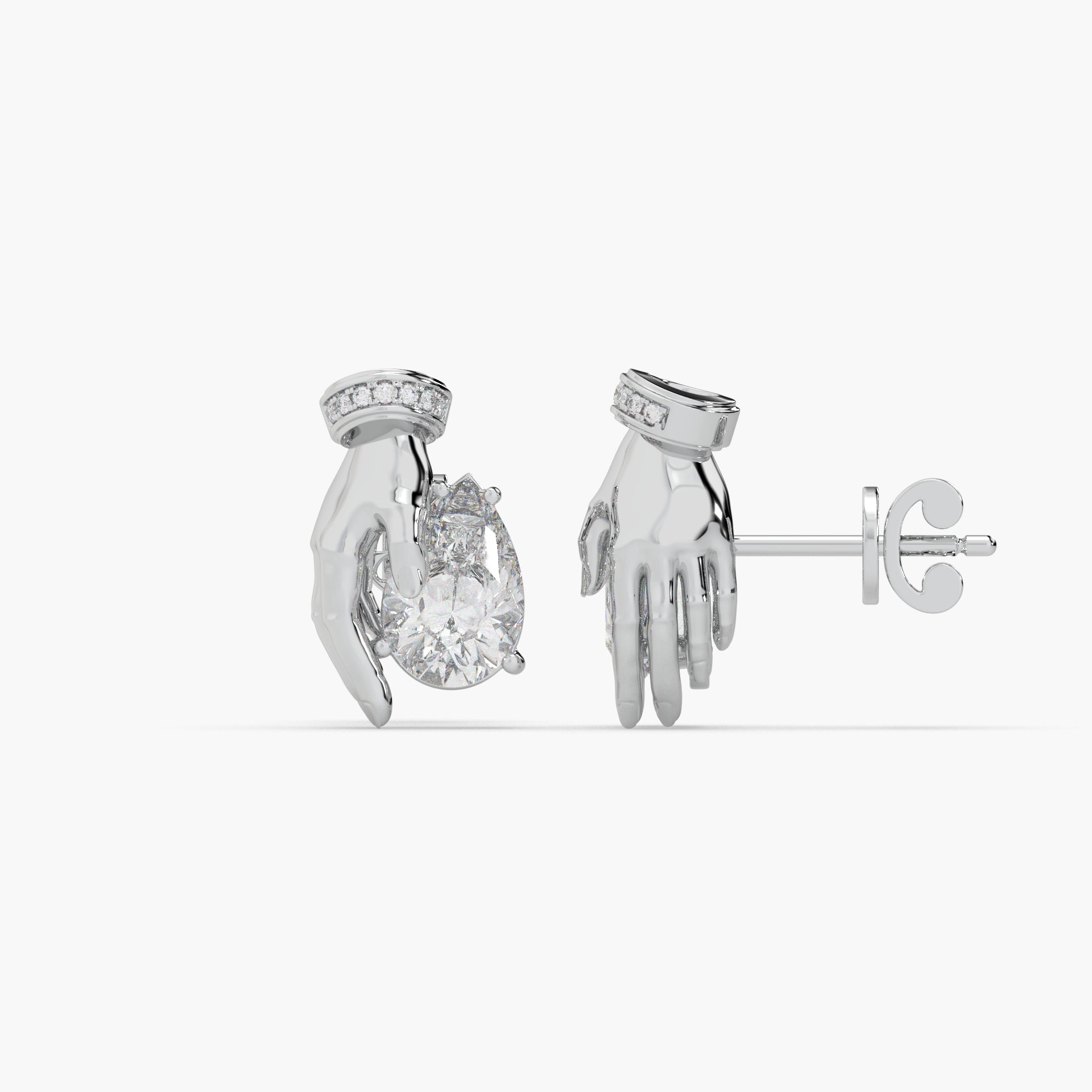 Guru Jewel's Devastating Hand Design Diamond Studded Silver Earrings For Her