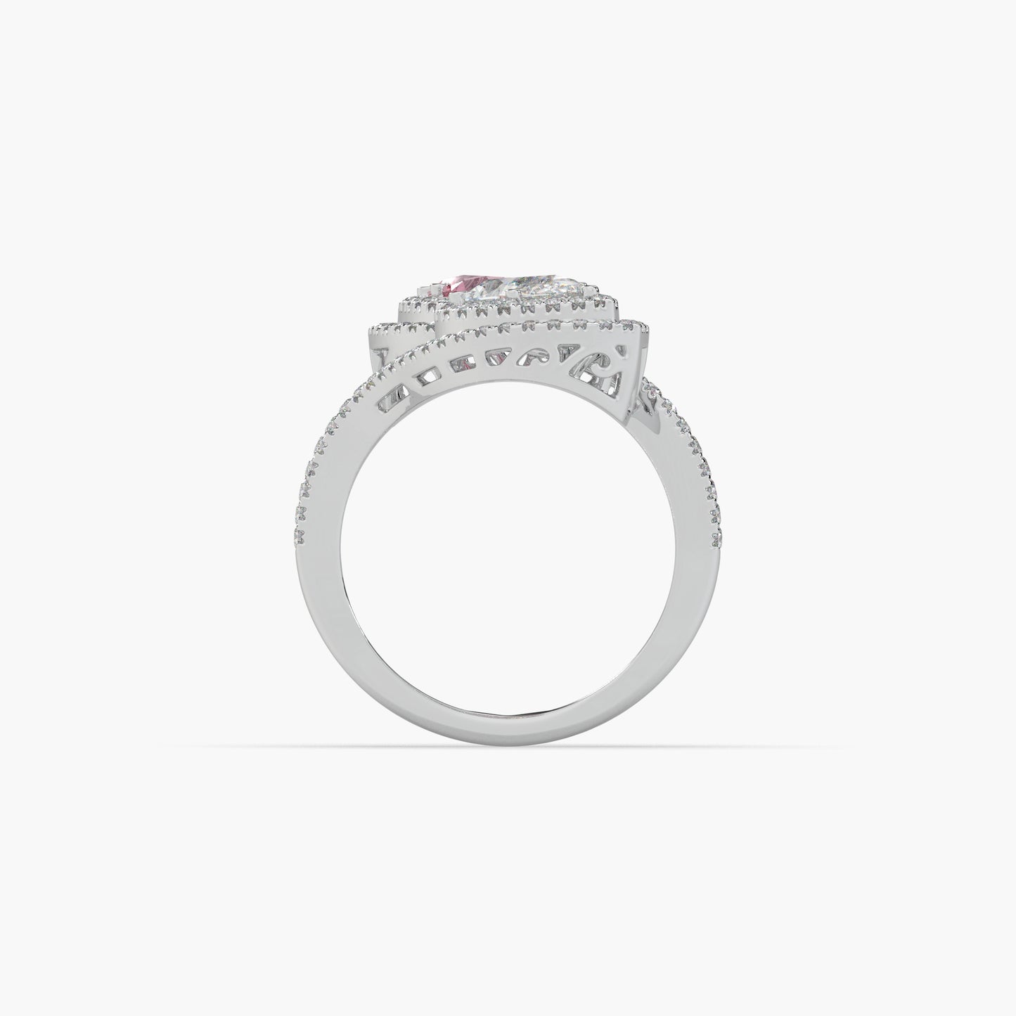 Guru Jewel's Pear Shaped Red Ruby And Fancy Diamond Studded Silver Ring For Her
