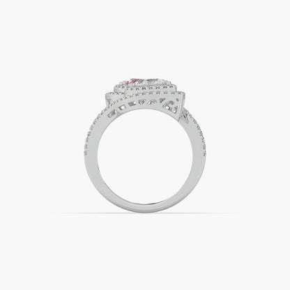 Guru Jewel's Pear Shaped Red Ruby And Fancy Diamond Studded Silver Ring For Her