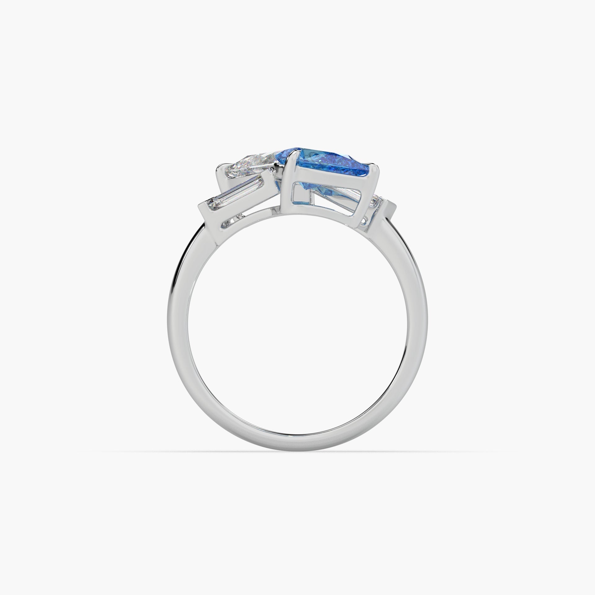 Guru Jewel's Blue Sapphire And Fancy Diamond Bugget Studded Silver Ring For Her
