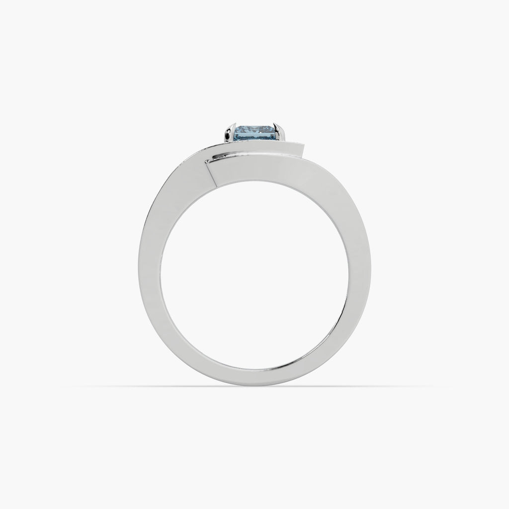 Guru Jewel's Blue Sapphire Cushion And Round Diamond Studded Silver Ring For Her
