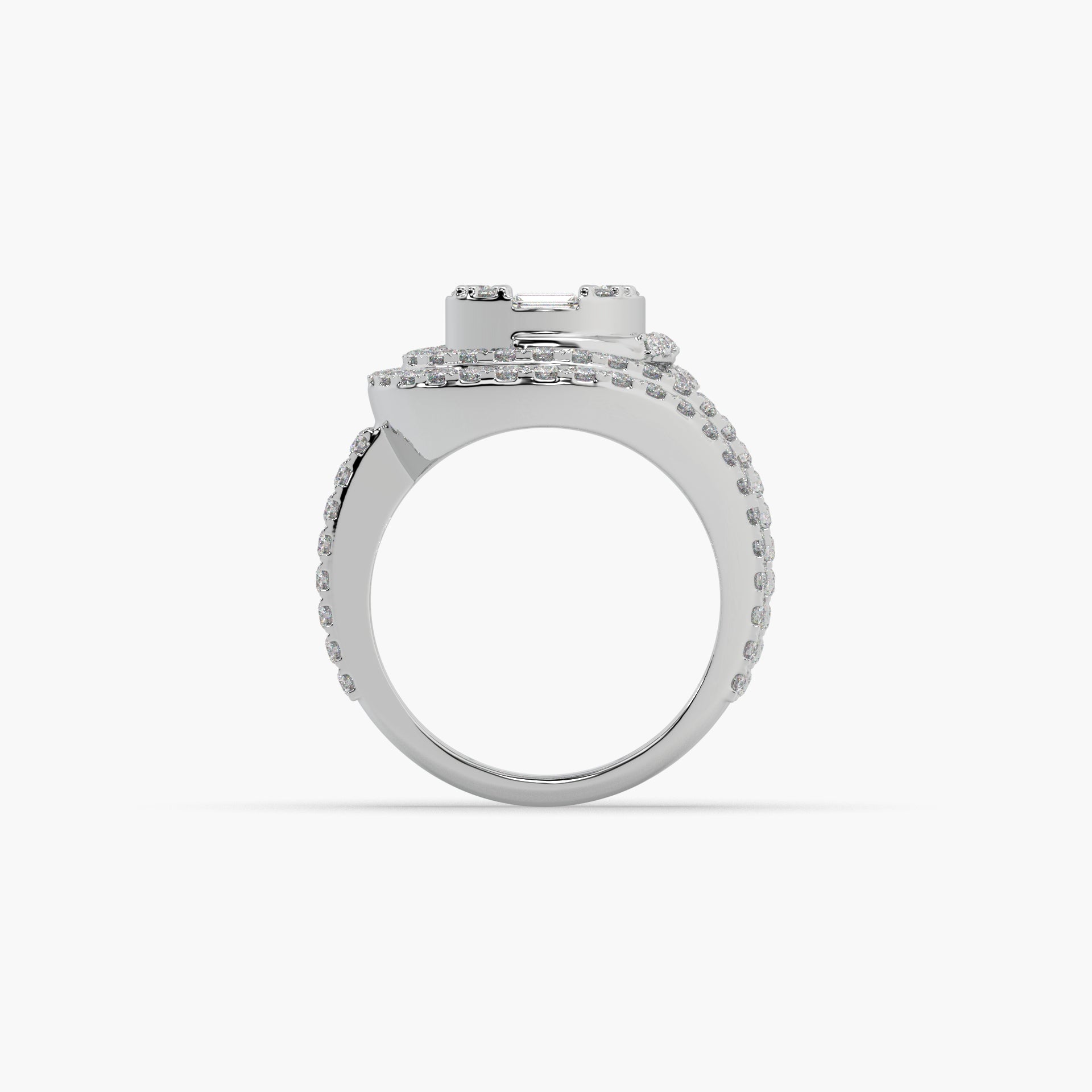 Guru Jewel's Bugget And Round Diamond Studded Silver Ring For Her