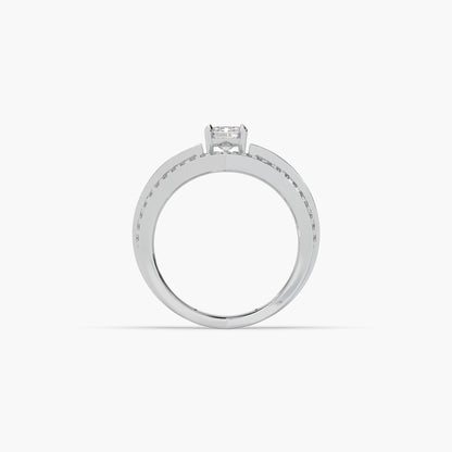 Guru Jewel's Emerald And Round Diamond Studded Silver Ring For Her