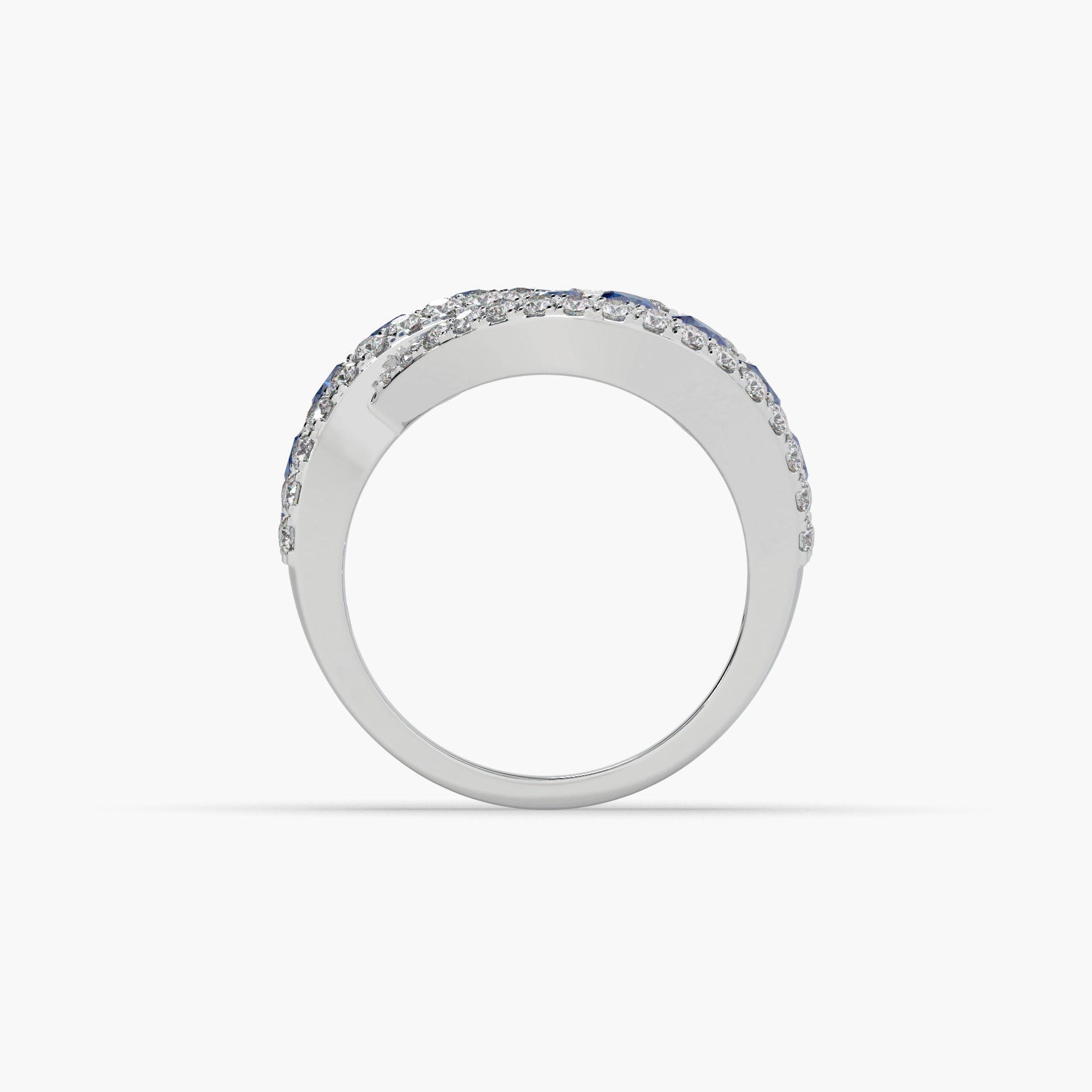 Guru Jewel's Blue Sapphire And Round Diamond Studded Silver Ring For Her