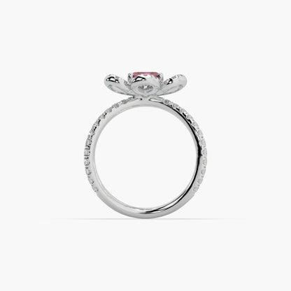 Guru Jewel's Red Stone And Diamond Studded Silver Ring For Her
