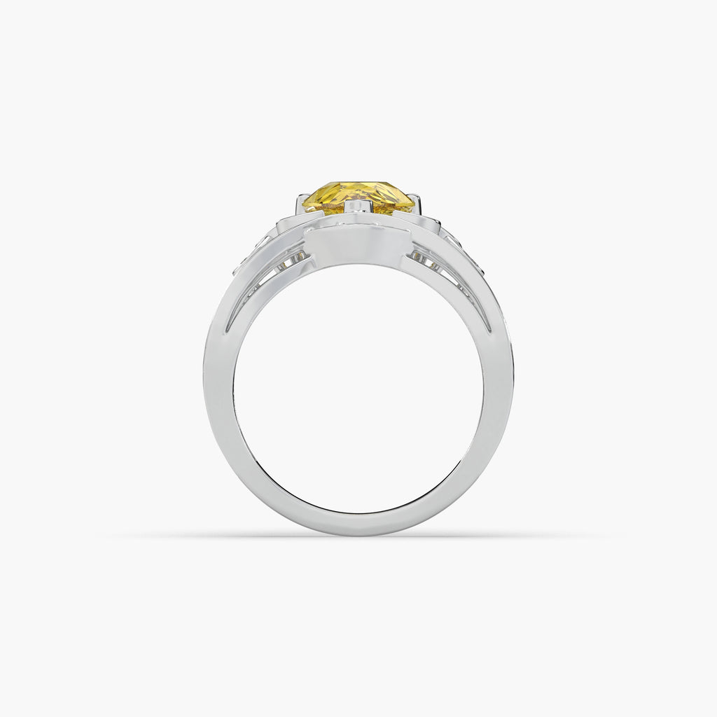 Guru Jewel's Yellow Stone And Diamond Studded Silver Ladies Ring For Her