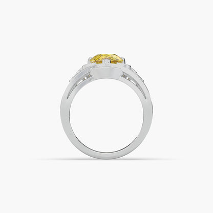Guru Jewel's Yellow Stone And Diamond Studded Silver Ladies Ring For Her