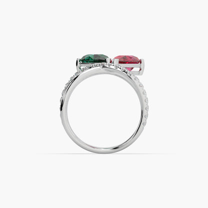 Guru Jewel's Red And Green Stone With Diamond Studded Silver Ring For Her