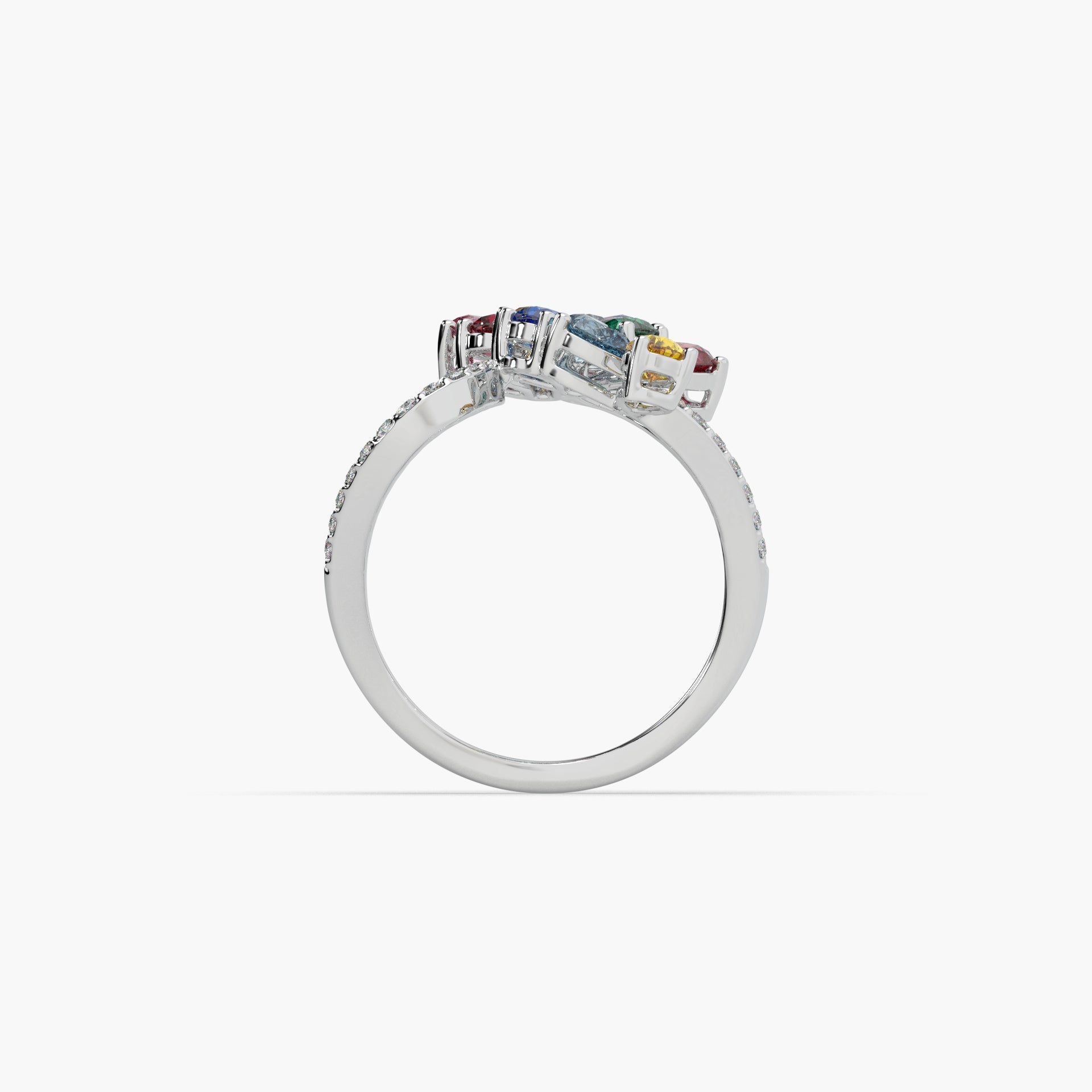 Guru Jewel's Multi Color Stone And Diamond Studded Silver Ring For Her