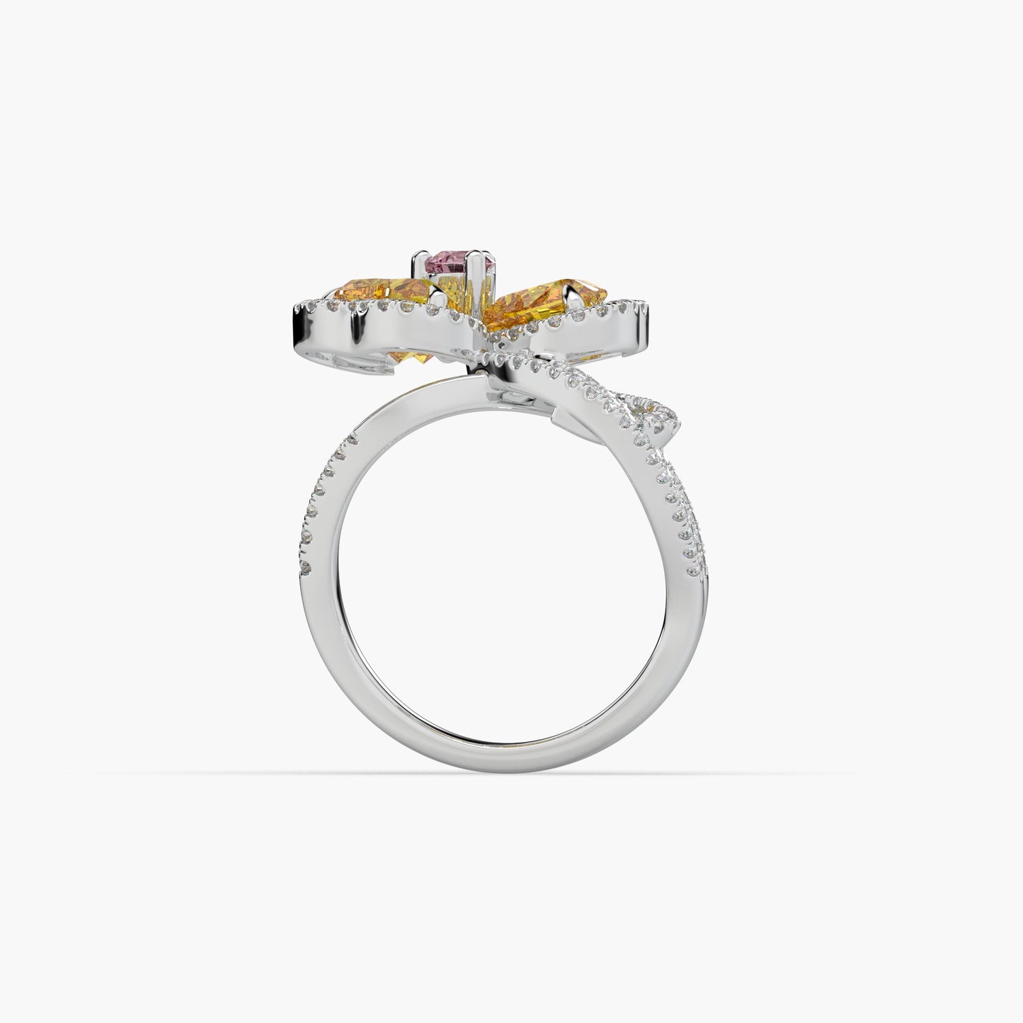 Guru Jewel's Yellow Sapphire And Round Diamond Studded Silver Ring For Her