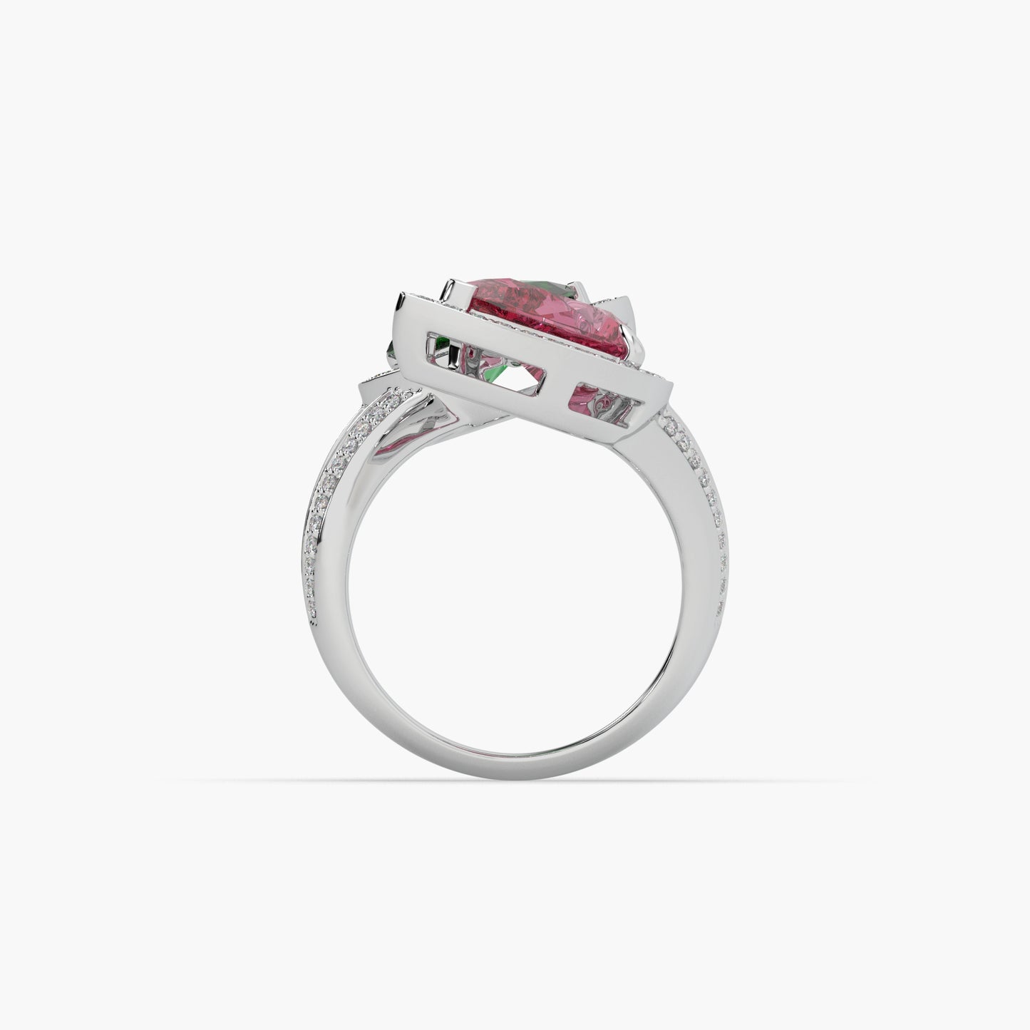 Guru Jewel's Green Emerald Red Ruby And Diamond Studded Silver Ring For Her