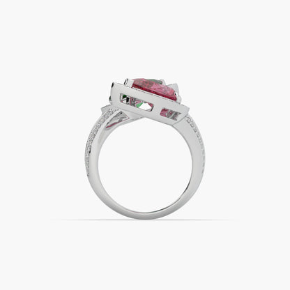 Guru Jewel's Green Emerald Red Ruby And Diamond Studded Silver Ring For Her