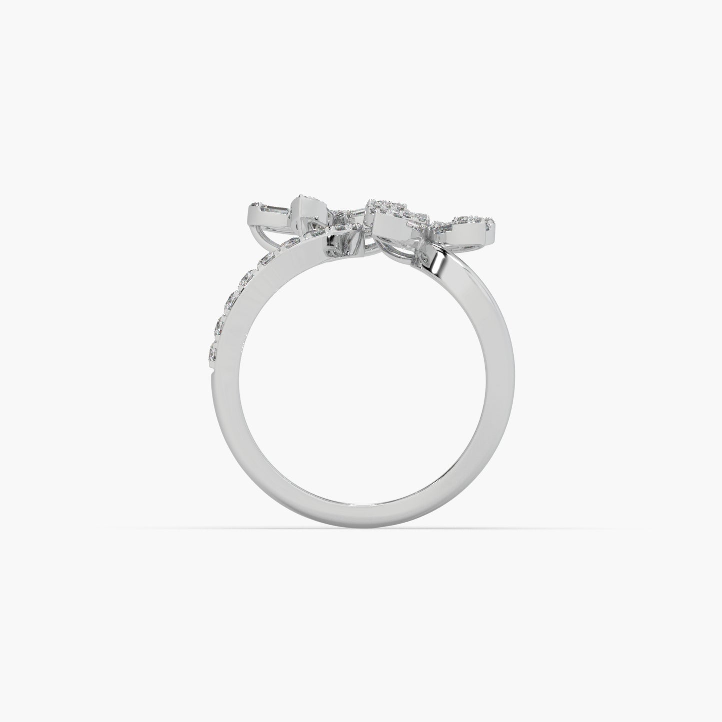 Guru Jewel's Round And Bugget Diamond Studded Wonderful Silver Ring For Her