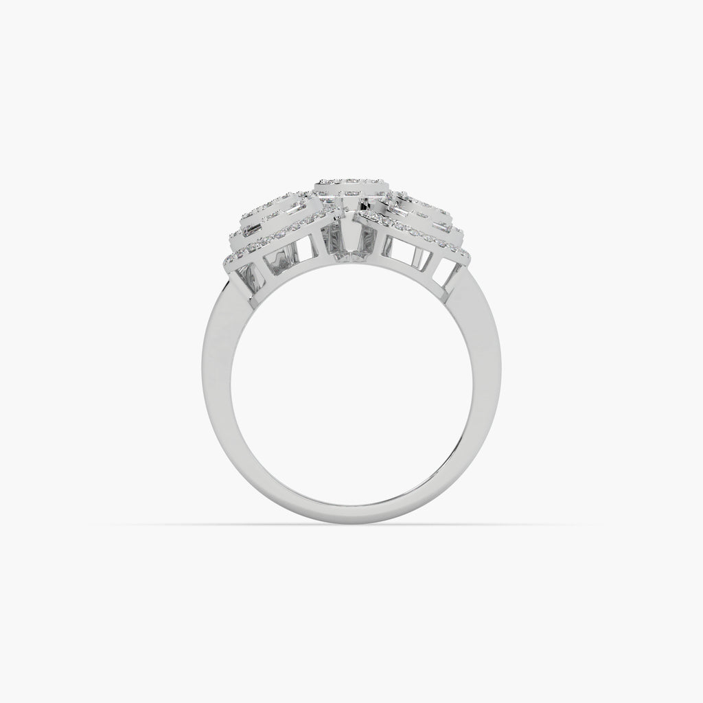 Guru Jewel's Round And Bugget Diamond Studded Captivating Silver Ring For Her