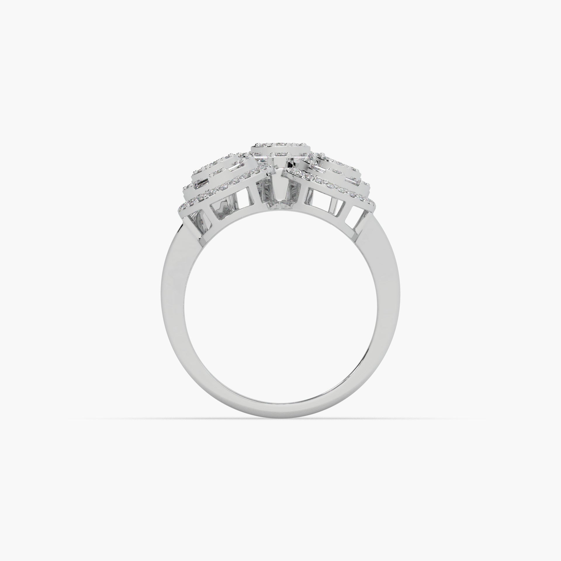 Guru Jewel's Round And Bugget Diamond Studded Captivating Silver Ring For Her
