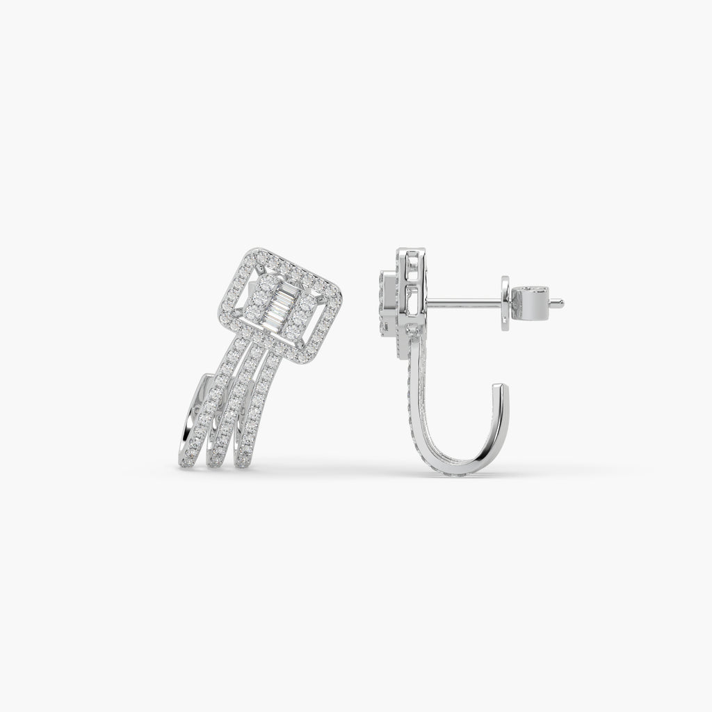 Guru Jewel's Round And Bugget Diamond Studded Long Silver Earrings For Her
