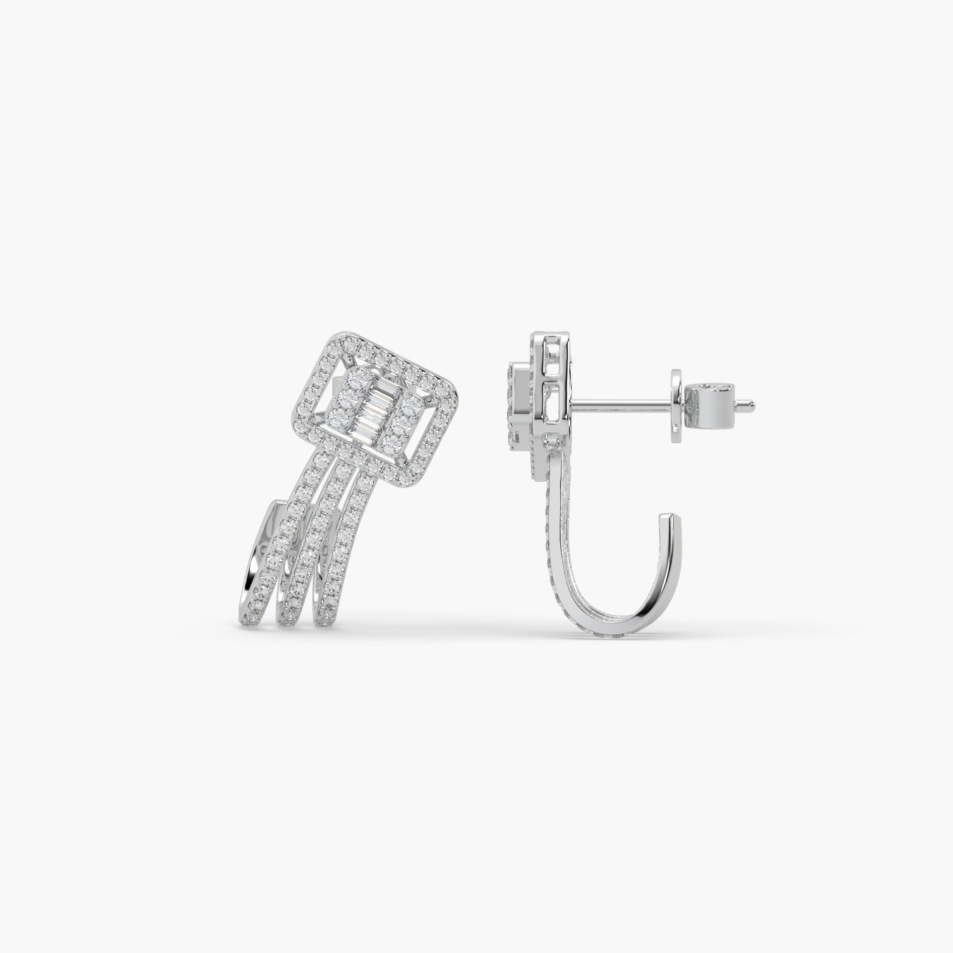 Guru Jewel's Round And Bugget Diamond Studded Long Silver Earrings For Her
