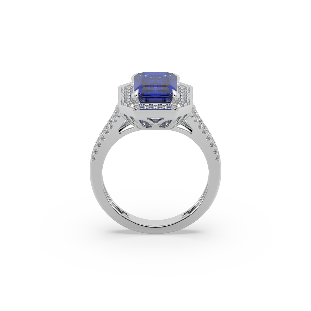 Woman's 925 Silver And Diamond And Blue Stone Studded Ladies Ring For Her