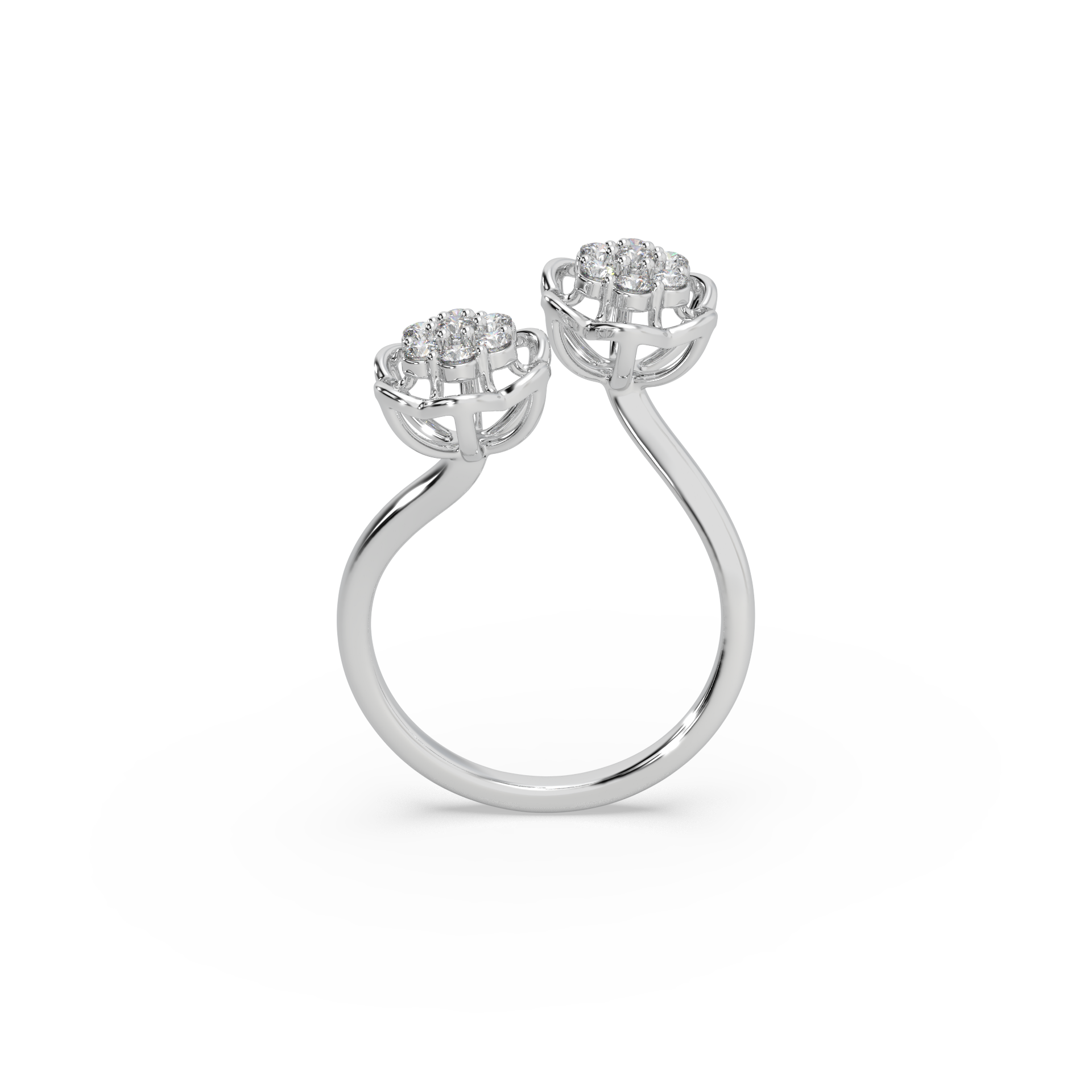 Exclusive Twin Piece 925 Silver And Round Diamond Studded Ladies Ring For Her