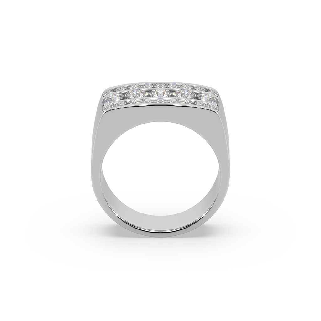 Impressive 3 Line 925 Silver And Round Diamond Studded Gents Ring For Him
