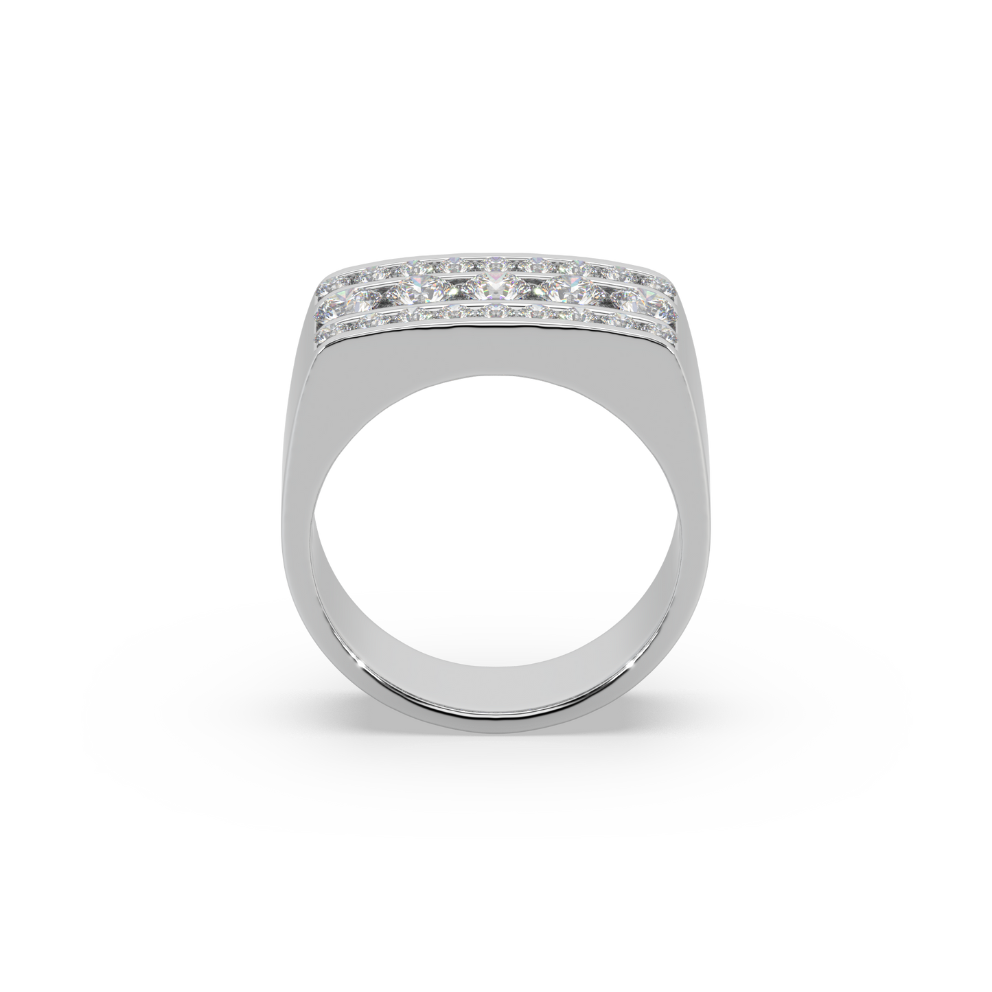 Impressive 3 Line 925 Silver And Round Diamond Studded Gents Ring For Him