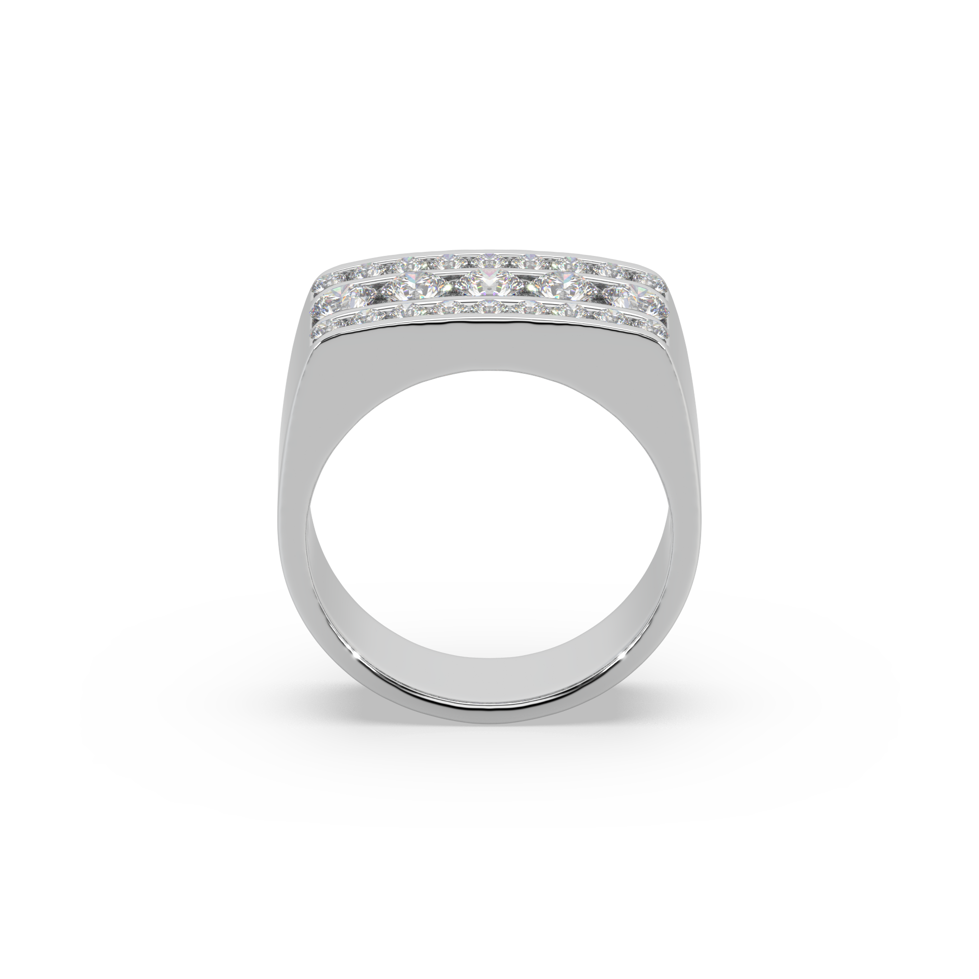 Impressive 3 Line 925 Silver And Round Diamond Studded Gents Ring For Him