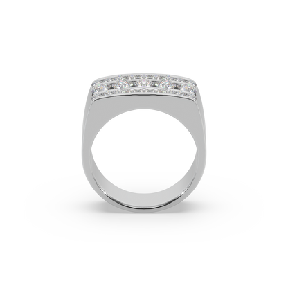 Impressive 3 Line 925 Silver And Round Diamond Studded Gents Ring For Him