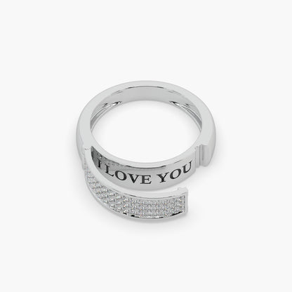 Guru Jewel's Round Diamond Studded " I LOVE YOU " Silver Ring For Her